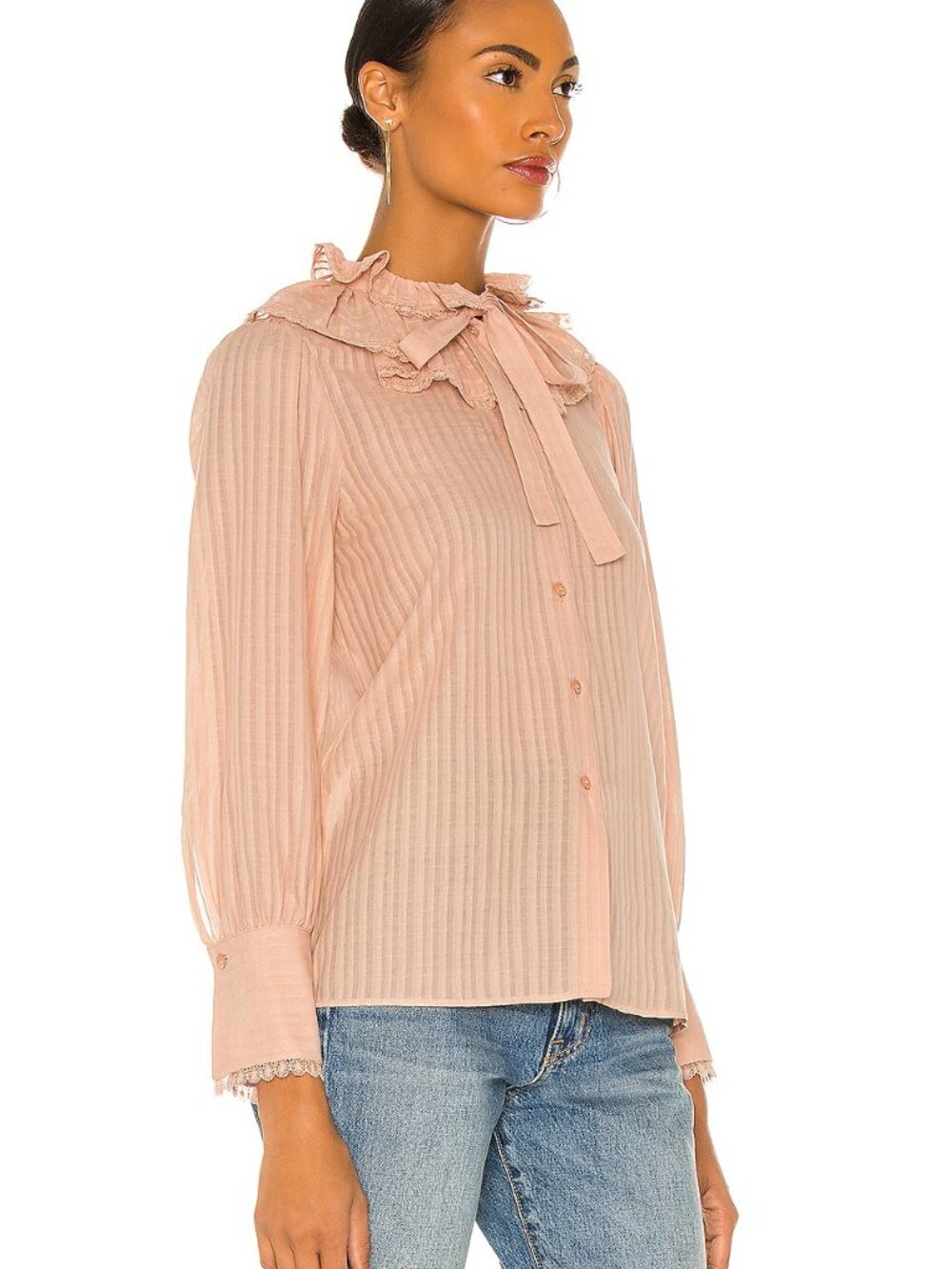 See By Chloe Embellished Voile Blouse in Cloudy Rose 100% cotton size 40 (US 8)